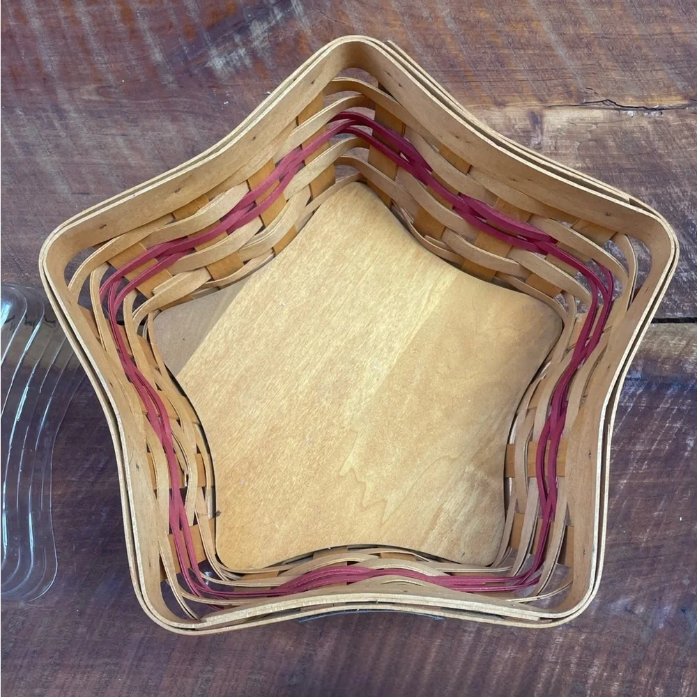 Longaberger Star Basket Christmas Liner Wooden Lid plastic protector 2001 RARE - Picture 4 of 8
